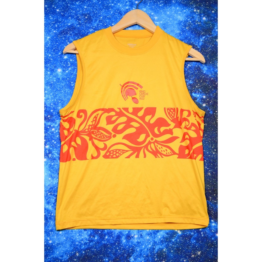 Patagonia Capilene Shirt Mens Small Yellow Kihei Canoe Club Maui Sleeveless USA